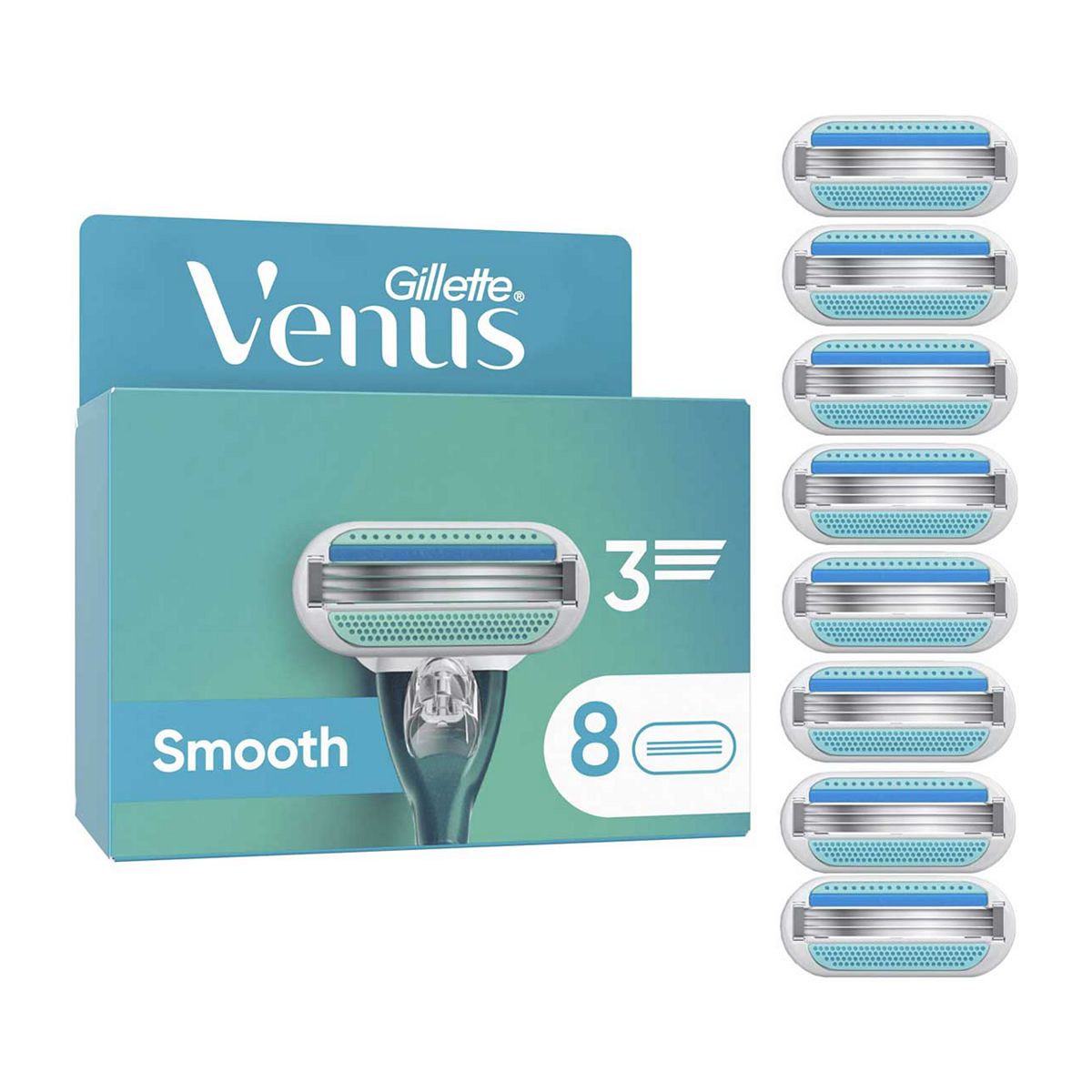 Gillette Venus Razor Blades, Smooth 3 Blade Women's Blades X8