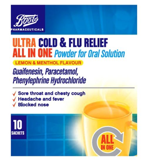 Boots Pharmaceuticals Ultra Cold & Flu Relief All in One Powder for Oral Solution - 10 Sachets