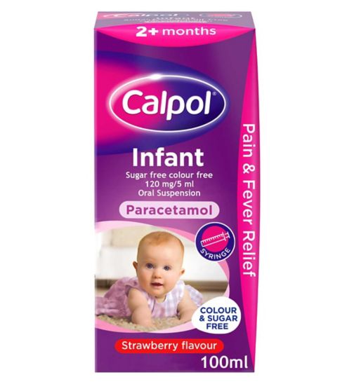 Calpol Infant Sugar Free Colour Free 120 mg/5 ml Oral Suspension Strawberry Flavour 2+ Months - 100ml