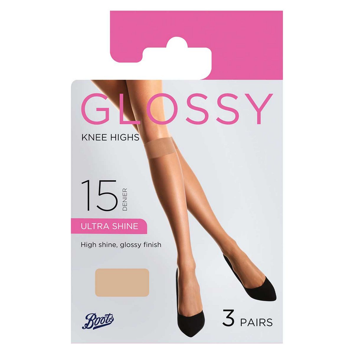 Boots Glossy Knee Highs 3 Pair Pack Natural Tan