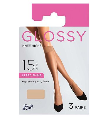 Boots Glossy Knee Highs 3 pair pack Natural Tan One Size