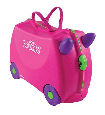  Trunki Ride-On Kids Suitcase, Tow-Along Toddler Luggage, Carry-On Cute Bag with Wheels, Airplane Travel Essentials: Trixie Girl  Pink