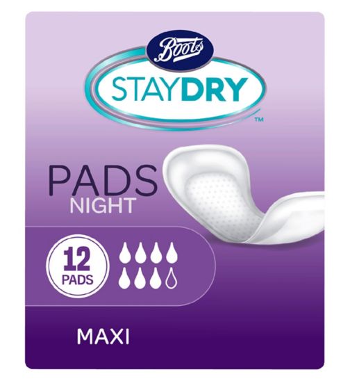 Staydry Maxi Night Pads for Moderate to Heavy Incontinence - 12 Pack