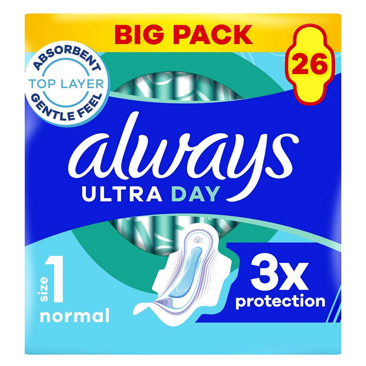 Always Ultra Day Sanitary Towels Normal (Size 1) With Wings 26 Pads, Super Absorbent And Thin, For Menstrual Periods