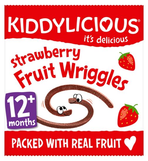 Kiddylicious Fruit Wriggles, strawberry, infant snack, 12months+, single, 12g