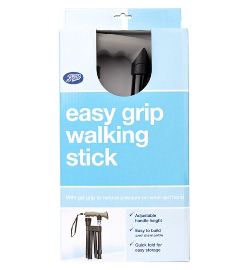 Boots Pharmaceuticals Easy Grip Folding Walking Stick with Gel Handle - Black