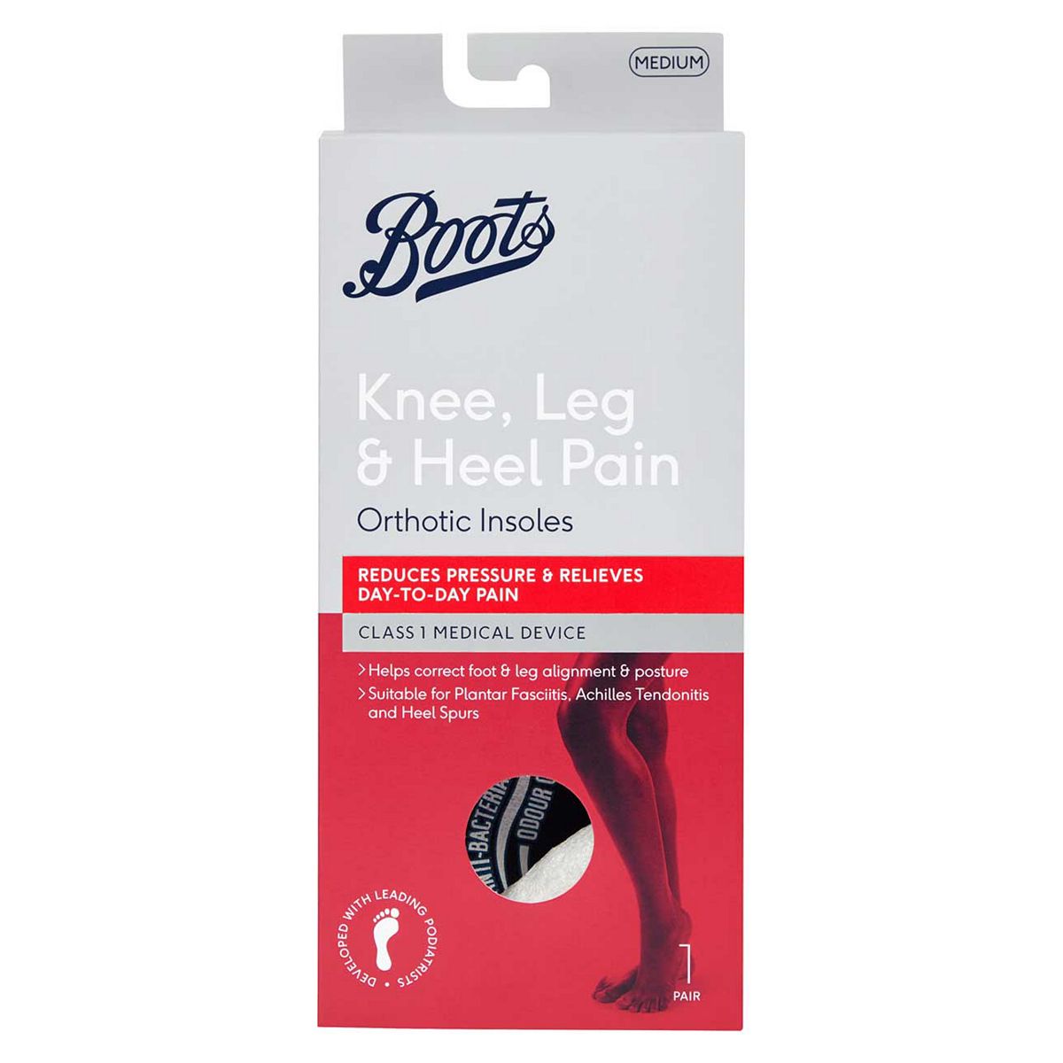   Knee, Leg & Heel Pain Orthotic Insoles- Medium