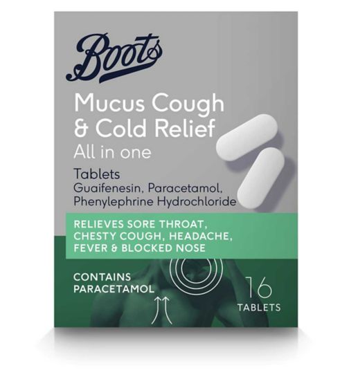 Boots Pharmaceuticals Mucus Cough & Cold Relief All In One 16 Tablets