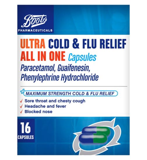 Boots Pharmaceuticals Ultra Cold and Flu Relief All In One 16 Capsules