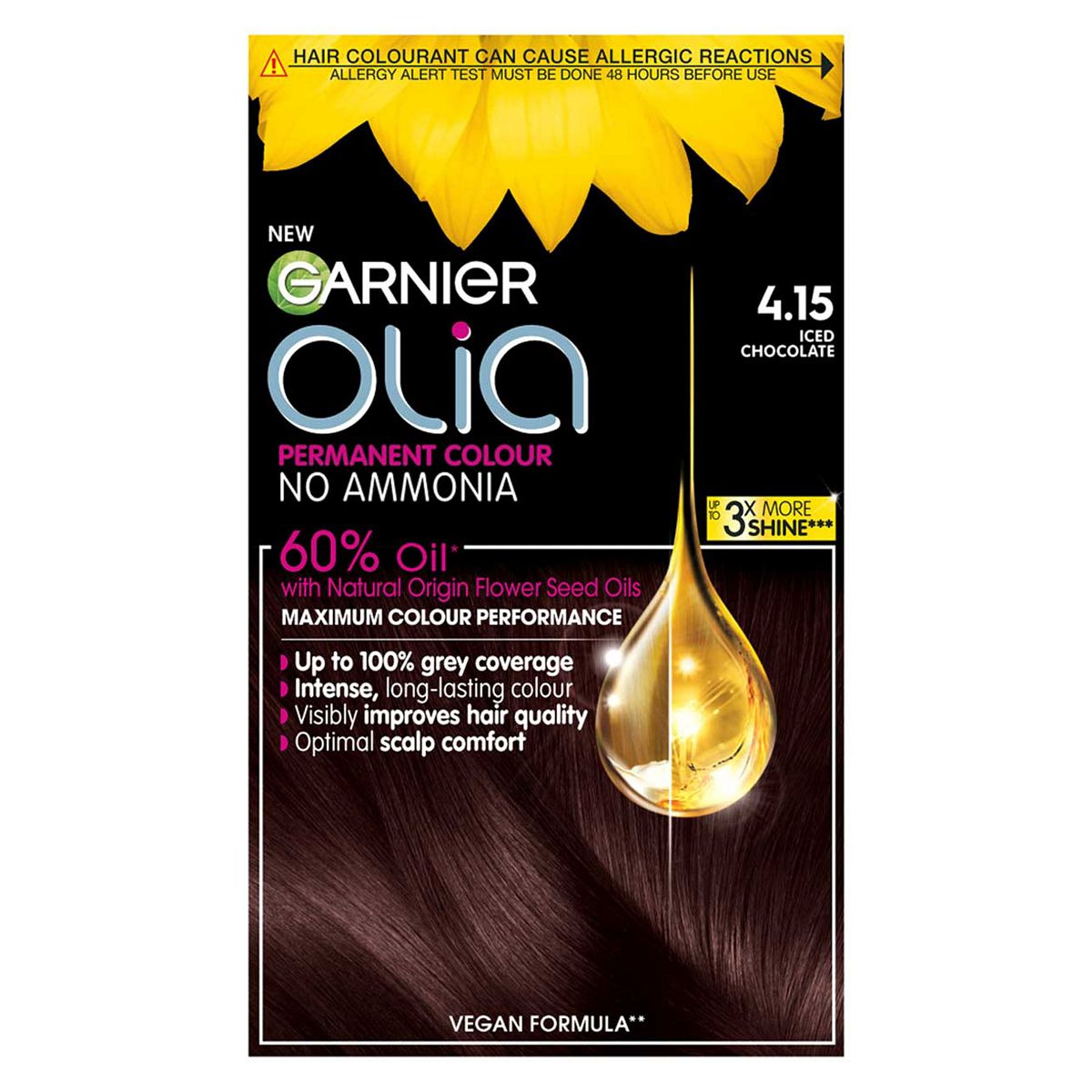 Garnier Olia 4.15 Iced Chocolate: 100% Grey Coverage, No Ammonia, For Luminous Hair Color