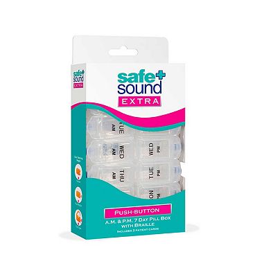 Safe&Sound Extra Push Button AM/PM 7 Day Pill Box With Braille