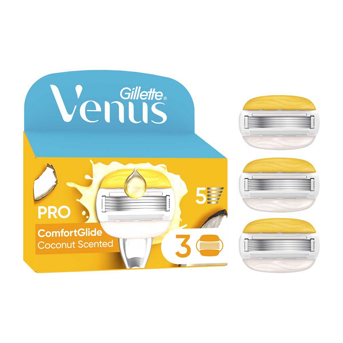 Gillette Venus Razor Blades, Pro Comfortglide Coconut With Olay 5 Blade Women's Blades X3