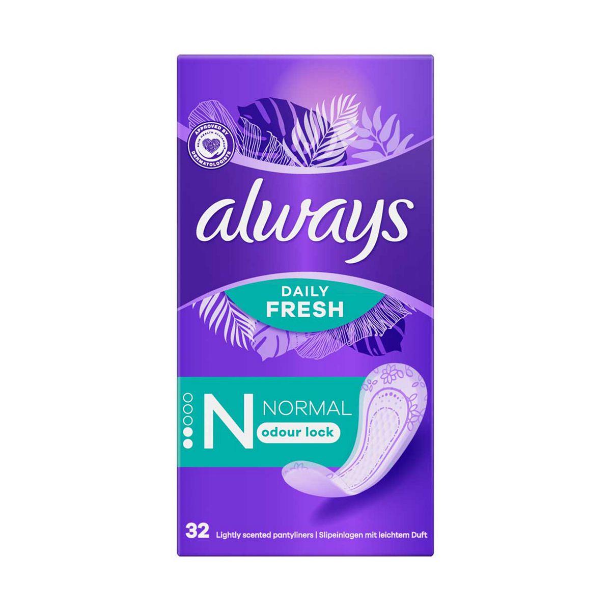 Always Daily Fresh Normal Panty Liners 32 Liners, Odour Lock, Feel Nothing But & Protected