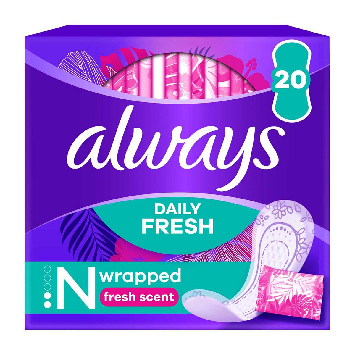 Always Dailies Singles Normal To Go Panty Liners Fresh X 20