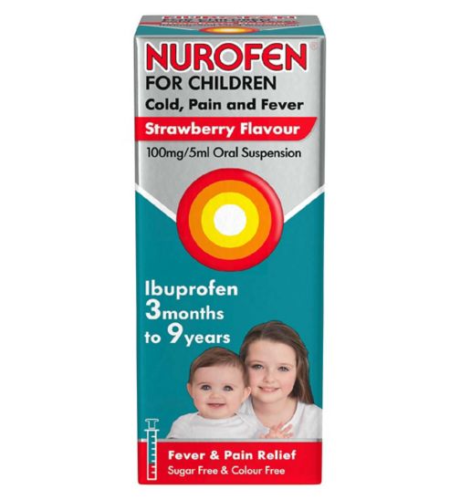 Nurofen for Children Cold, Pain and Fever Strawberry Flavour 100mg/5ml Oral Suspension 100ml