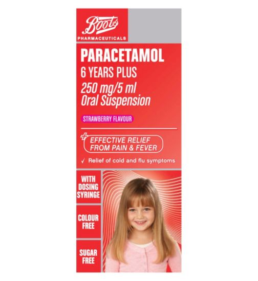 Boots Paracetamol 6 Years Plus 250mg/5ml Oral Suspension Strawberry 80ml