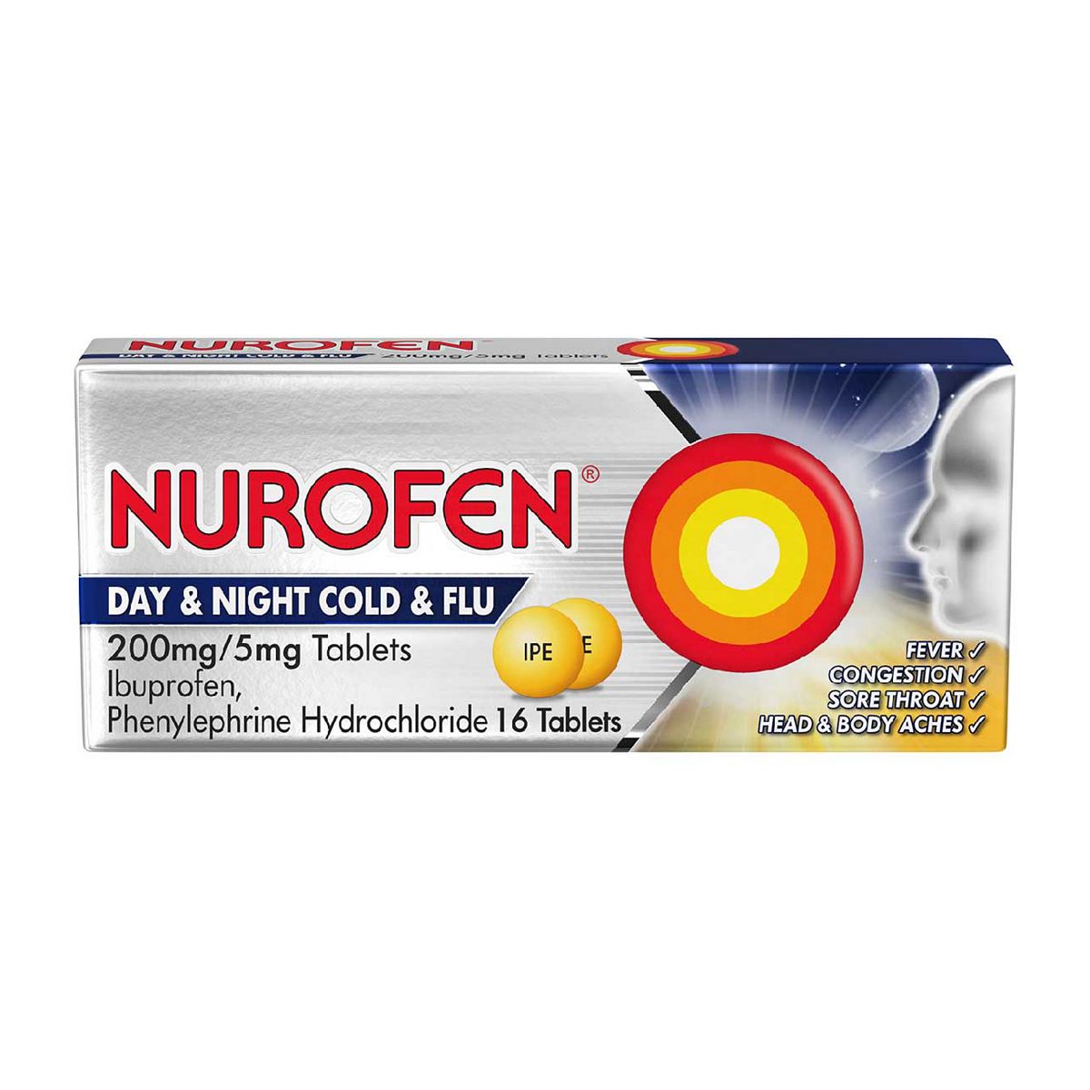 Nurofen Day/Night Cold & Flu Relief Ibuprofen 200Mg/5Mg Tablets 16S