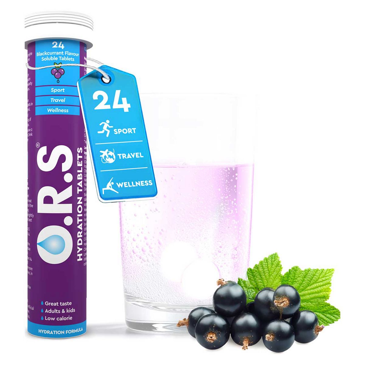 Ors O.r.s Hydration, Blackcurrant Electrolyte Tablets For Everyday Hydration And Wellness - 24