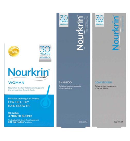 Nourkrin® WOMAN Bundle For Hair Growth + Free Shampoo and Conditioner (12 Month Supply)