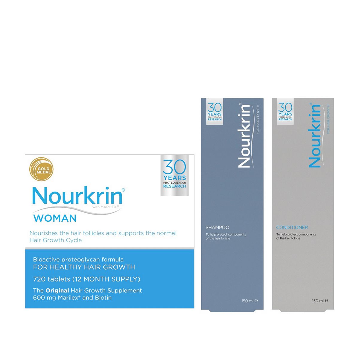Nourkrin ® Woman Bundle For Hair Growth + Free Shampoo And Conditioner (12 Month Supply), 150ml