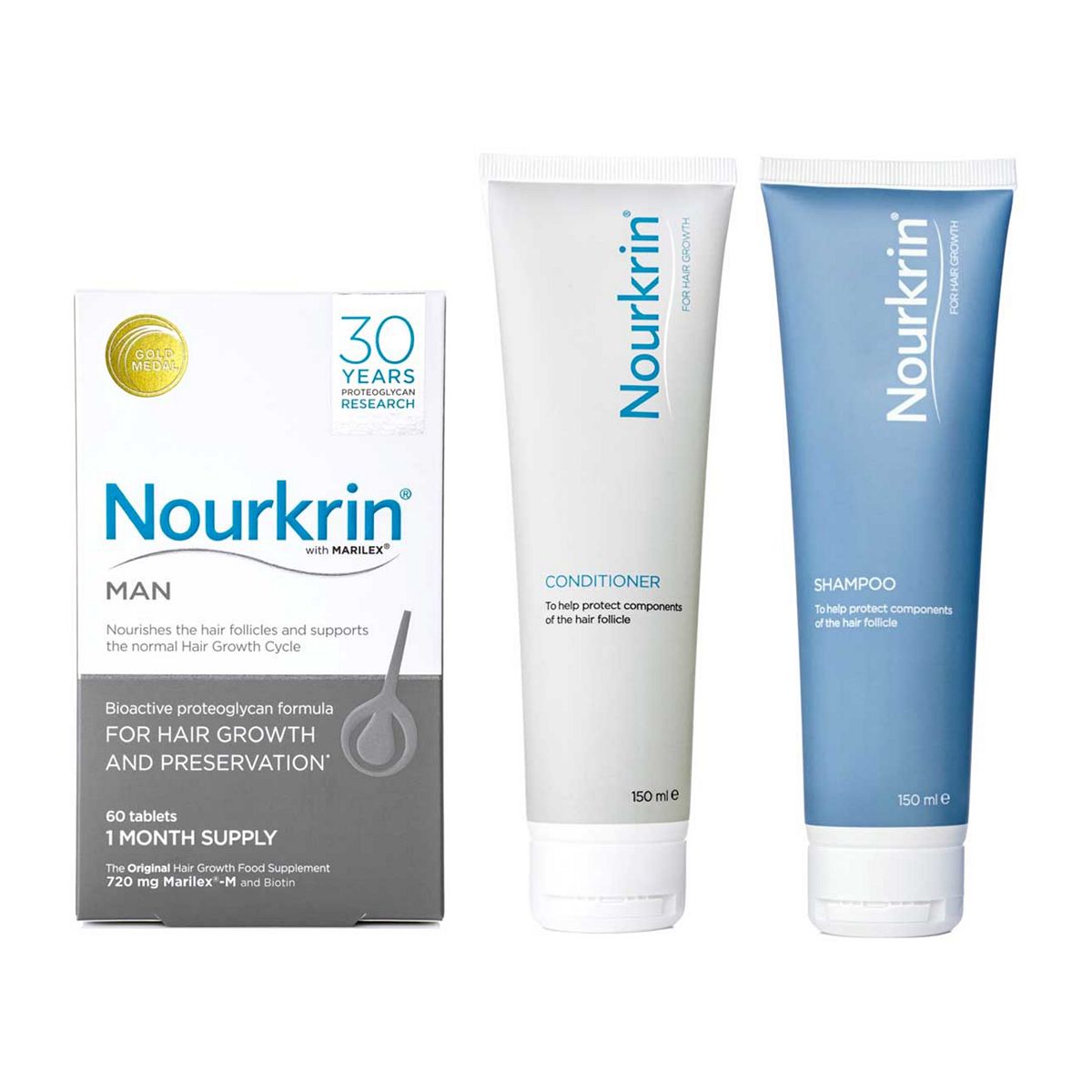 Nourkrin ® Man Bundle For Hair Preservation + Free Shampoo And Conditioner (12 Month Supply), 150ml