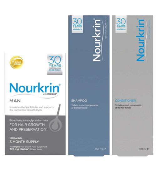 Nourkrin® MAN Bundle For Hair Preservation + Free Shampoo and Conditioner (12 Month Supply)