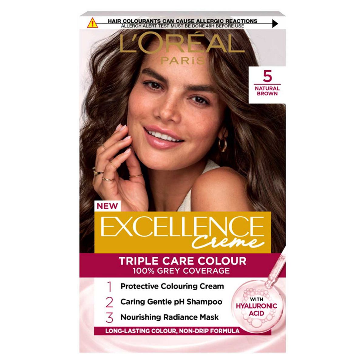 L'Oreal Excellence Créme 5 Natural Brown: 100% Grey, Superior Hair Quality, Long-Lasting Color