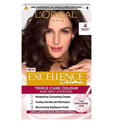 LOral Paris Excellence Crme Permanent Hair Dye, Up to 100% Grey Hair Coverage, 4 Brown