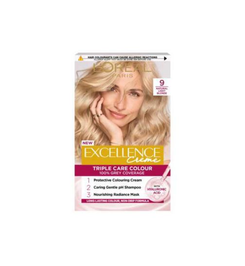 L’Oréal Paris Excellence Crème Permanent Hair Dye, Up to 100% Grey Hair Coverage, 9 Natural Light Blonde