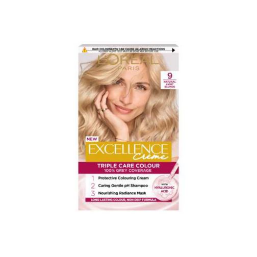 L’Oréal Paris Excellence Crème Permanent Hair Dye, Up to 100% Grey Hair Coverage, 9 Natural Light Blonde