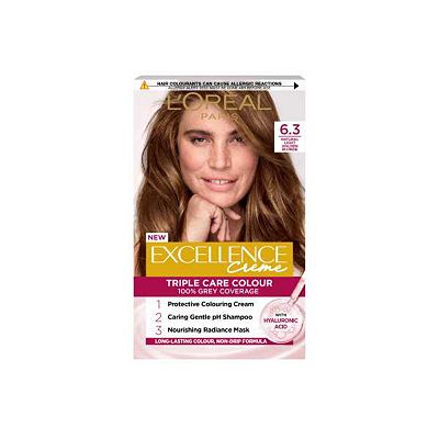 LOral Paris Excellence Crme Permanent Hair Dye, Up to 100% Grey Hair Coverage, 6.3 Natural Light Gol