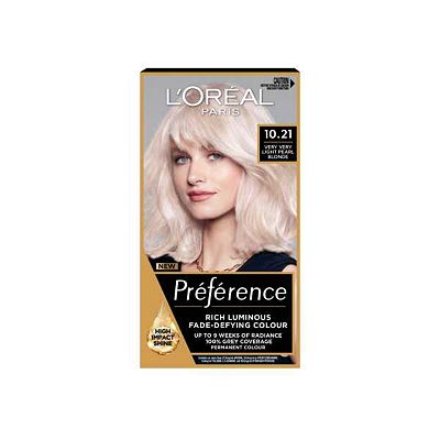 LOral Paris Preference Permanent Hair Dye, Luminous Colour, Very Very Light Pearl Blonde 10.21