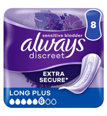 Always Discreet Incontinence Pads Plus Long Plus For Sensitive Bladder x 8