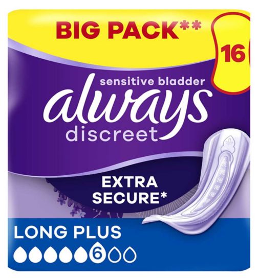 Always Discreet Incontinence Pads Plus Long Plus For Sensitive Bladder x 16