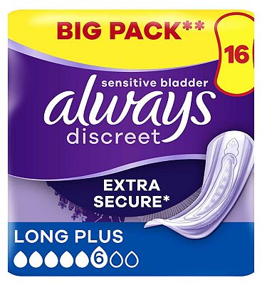 Always Discreet Long Plus Pads - 96 pads (6 pack bundle)