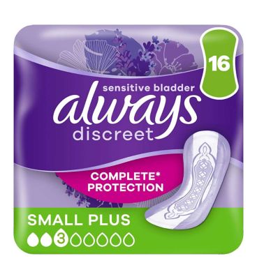 Always Discreet Incontinence Pads Small Plus For Sensitive Bladder 16 Pack