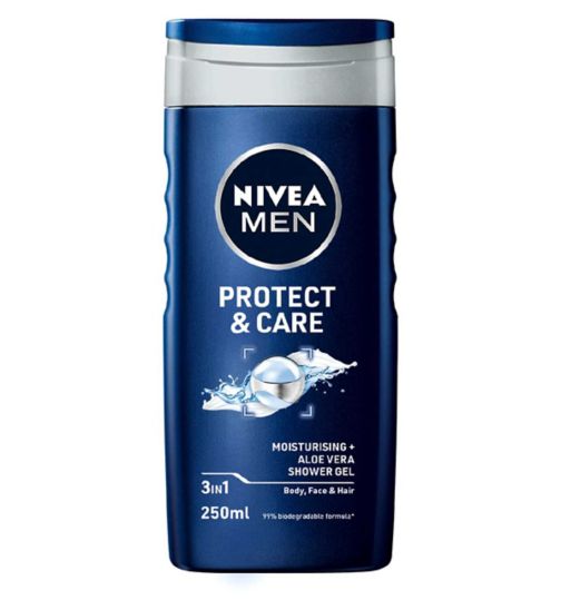NIVEA MEN Protect & Care Moisturising Shower Gel with Aloe Vera for Body, Face & Hair 250ml
