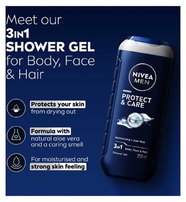 NIVEA MEN Protect & Care Moisturising Shower Gel with Aloe Vera for Body, Face & Hair 250ml (4)
