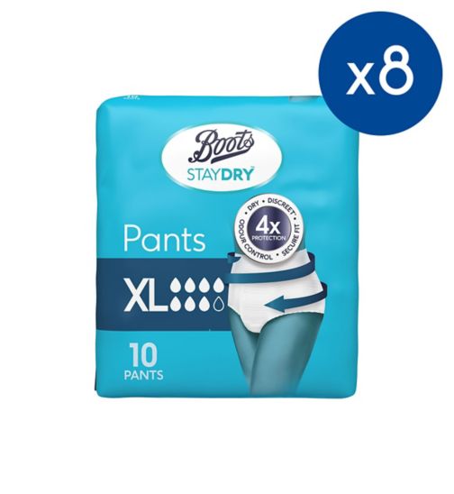 Boots Staydry Pants (Sizes Small, Medium, Large, XL);Boots Staydry Pants XL;Boots Staydry Pants XL - 80 Pants (8 Pack Bundle);Boots Staydry pants Extra Large 10s