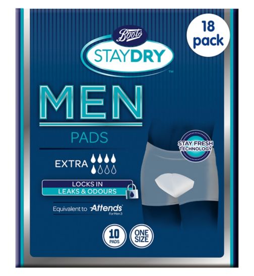 Boots Staydry Men Extra Pads - 10 Pads;Boots Staydry Men Extra Pads - 180 Pads (18 Pack Bundle);Boots Staydry Men's Extra - 10 Pads