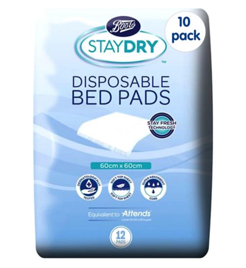 Boots StayDry Disposable Bed Pads - 120 Pack (10 Pack Bundle)