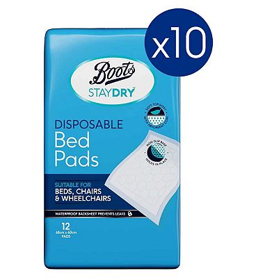 Boots Staydry Disposable Bed Pads - 120 Pack (10 Pack Bundle)