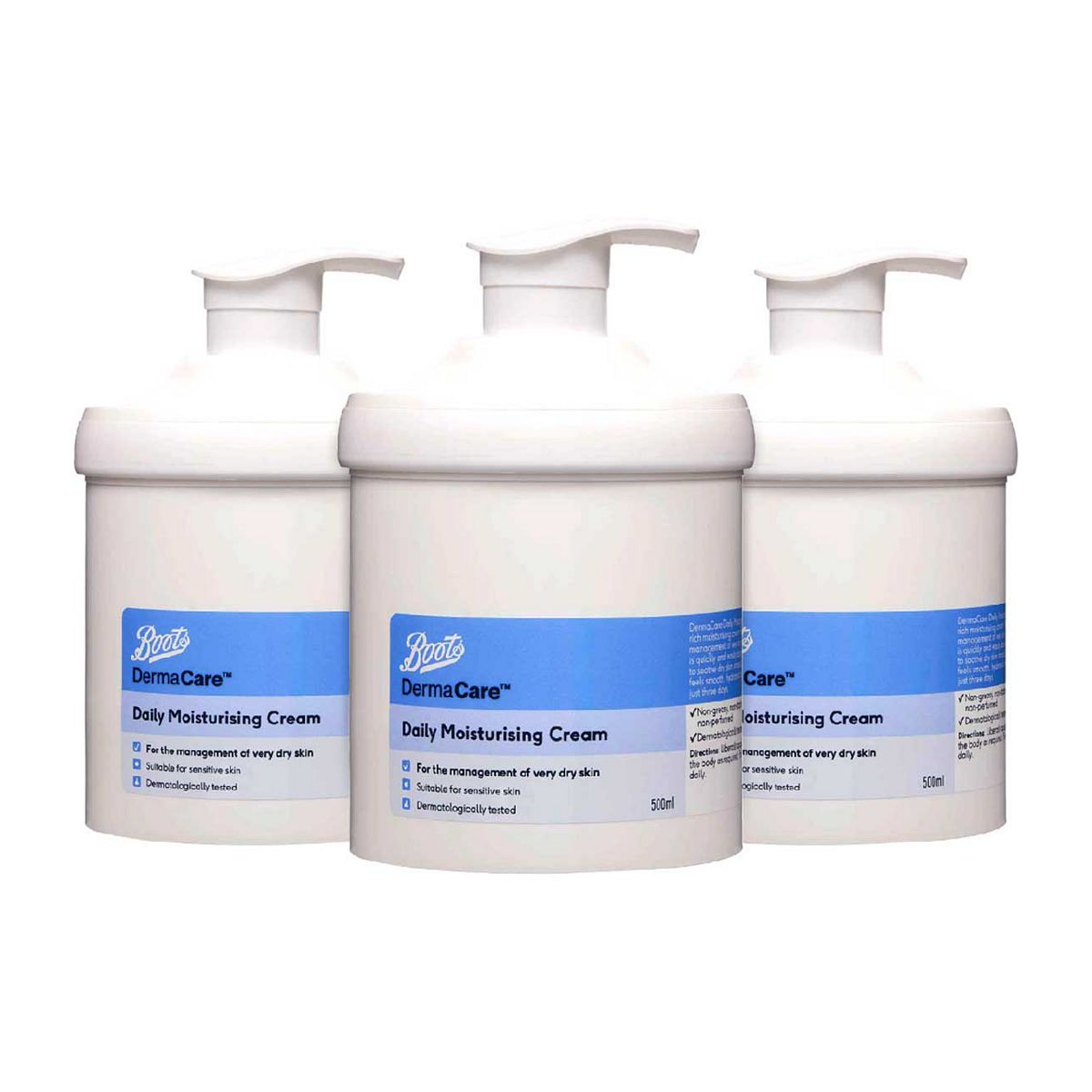 Boots Derma Care Daily Moisturising Cream 500ml - 3 Pack