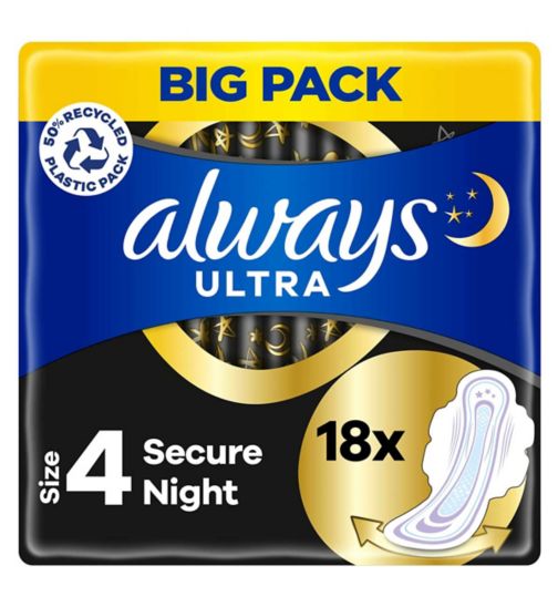 Always Ultra Secure Night (Size 4) Sanitary Towels Wings 18 Pads