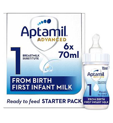 Aptamil Advanced 1 First Baby Milk Formula Liquid Starter Pack from Birth  6x70ml (420ml) - Boots