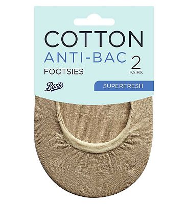 Boots Cotton Anti Bacterial Footsie 2 pairs Nude One Size