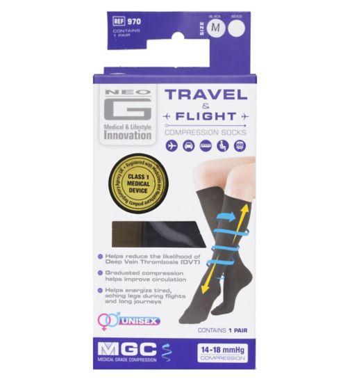 Neo G Travel and Flight Compression Socks Medium Black