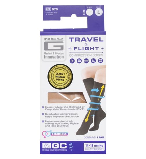Neo G Travel and Flight Compression Socks Large Beige