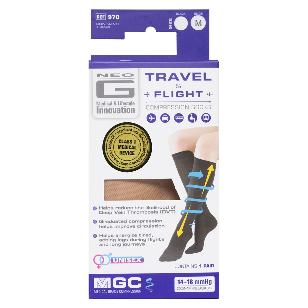 Neo G Travel And Flight Compression Socks Medium Beige Multicolor