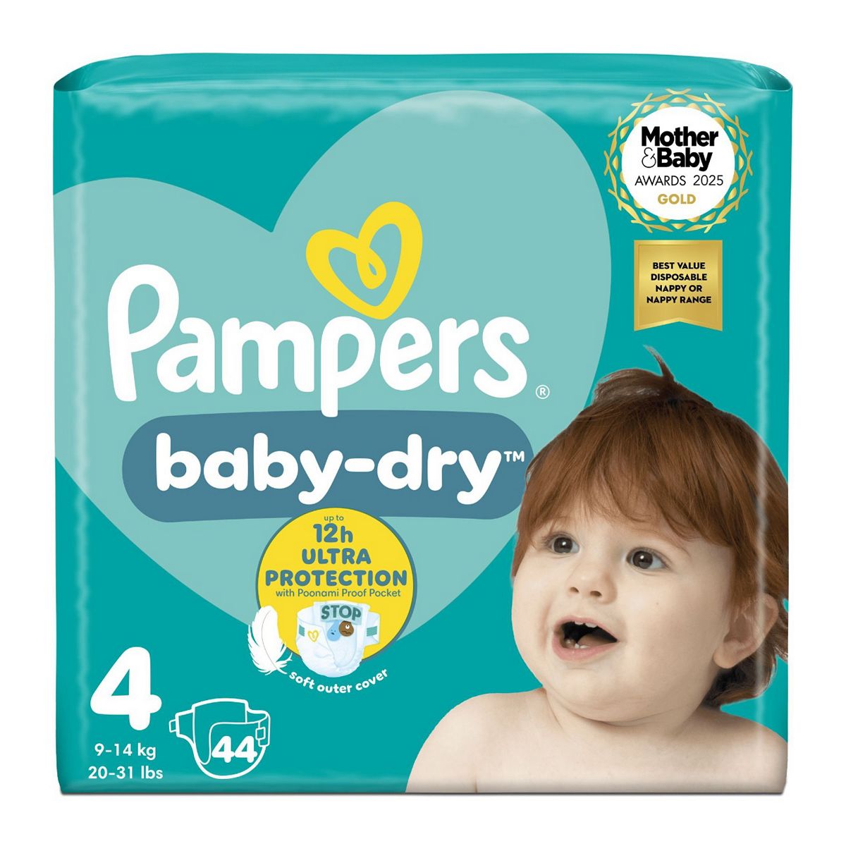 Pampers Baby-Dry Size 4, 44 Nappies, 9Kg-14Kg, Essential Pack